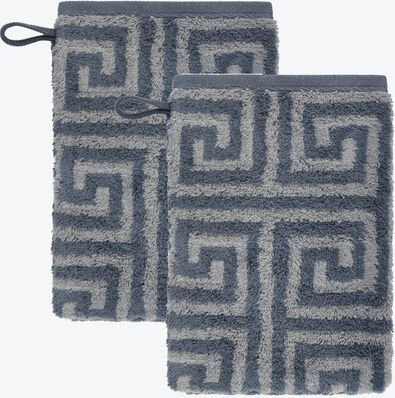 Thumbnail - Waschhandschuh 2er-Set, Mäander-Design, 100 % Baumwolle, Frottier-Velours-Qualität, flauschig und weich, sehr saugfähig,...