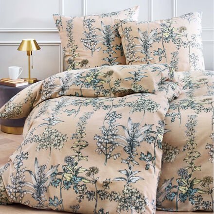 Thumbnail - Flanell-Bettwäsche-Set "Camilla" - 155/220 + 80/80 cm, zartes Blumenmuster, Natur, 100 % Baumwolle
