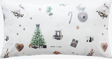 Thumbnail - Flanell-Kissenbezug "Christmas Tree" - 40/80 cm, nostalgisches Motiv, Grau/Grün, 100 % Baumwolle
