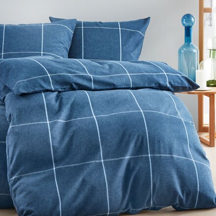 Flanell-Bettwäsche "Quadro", Blau, 135 x 200 + 80 x 80 cm, 100 % Baumwolle