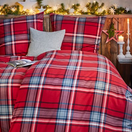 Klassisch karierte Flanell-Bettwäsche, Rot, 135 x 200 + 80 x 80 cm, 100 % Baumwolle