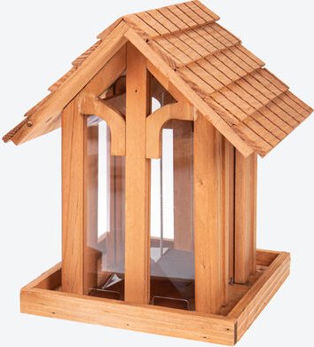 Vogelfutterhaus mit geschütztem Körnersilo, 20 x 20 x 35 cm (L/B/H), geöltes Lärchenholz, Acrylglas