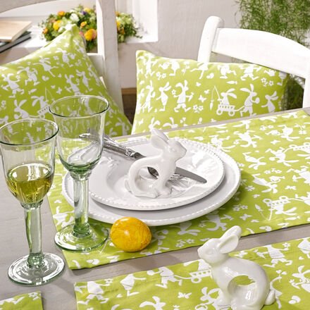Tischwäsche Hase Jaquard Kissen 40x40 grün-weiß