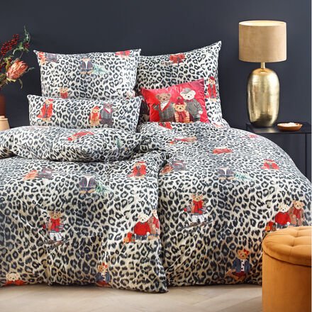 Thumbnail - Flanell-Bettwäsche "Leo-Bär" - 155/220 + 80/80 cm, "Leo-Print" und bunte Teddybären, 100 % Baumwolle veredelt