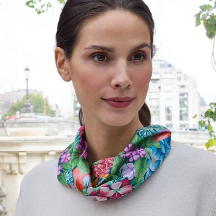 Loop-Schal Tropical Flowers - 100 % Seide, Magnetverschluss