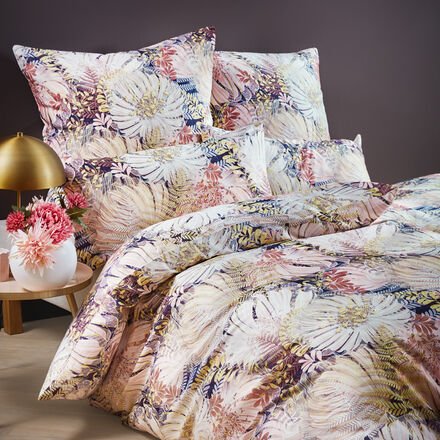 Mako-Satin-Bettwäsche Chrysanthemen - 155/220 + 80/80 + 40/80 cm, florales Muster in Rosa, 100 % Baumwolle