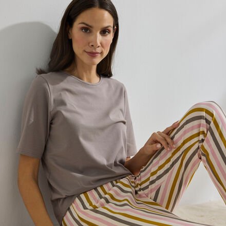 Kurzarm-Shirt uni - 95 % Bio-Baumwolle (kba), 5 % Elasthan, Braun, Größe 46