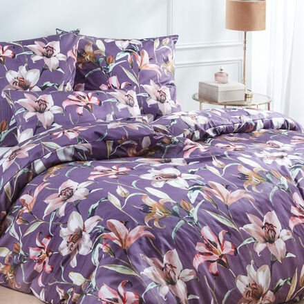 Bio-Satin-Bettwäsche, Lilie, 155 x 220 + 80 x 80 cm