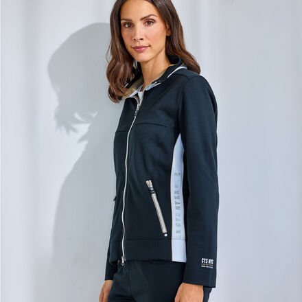 Damen-Sweatjacke - 100 % Polyester, Schwarz/Weiß/Beige, Feinwäsche 30 °C, Größe: 48