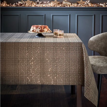 Thumbnail - Tischdecke "Festtagsglanz" - 68 % Polyester, 29 % Baumwolle, 3 % weitere Fasern, Braun, Jacquard-gewebt mit Tweedmuster,...