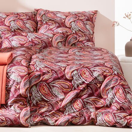 Thumbnail - Satin-Bettwäsche Paisley Rot, 135 x 200 + 80 x 80 cm