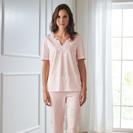 Pyjama Lasercut, Blüten Uni Rose, Größe 40