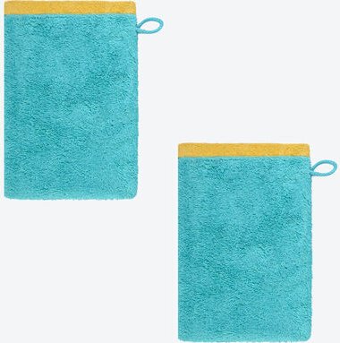 Cawö Waschhandschuh 2er-Set- 100 % Baumwolle, Türkis, 16/22 cm