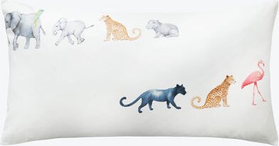 Satin Kissenbezug Weiß - 40/80 cm, Motiv "Serengeti", umlaufender Keder, 100 % Baumwolle, OEKO-TEX® STANDARD 100