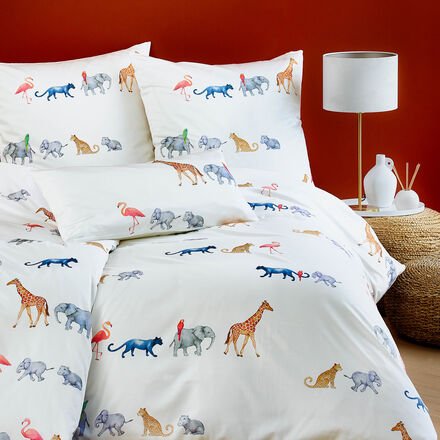 Thumbnail - Satin-Bettwäsche "Serengeti" Weiß - Set Bettbezug und Kissenbezug 135/200 + 80/80 cm, 100 % Baumwolle