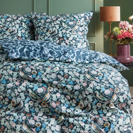 Thumbnail - Satin-Bettwäsche "Flora & Fauna", Grau, 155 x 220 + 80 x 80 cm, 100 % Bio-Baumwolle