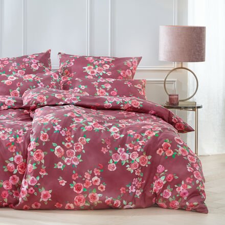 Satin-Bettwäsche English Rose, 135 x 200 + 80 x 80 cm, Bordeaux