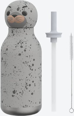Trinkflasche Kinder 460 ml - Robben-Design, vakuumisoliert, auslaufsicherer Deckel, mit Strohhalm, Edelstahl/Silikon, BP...