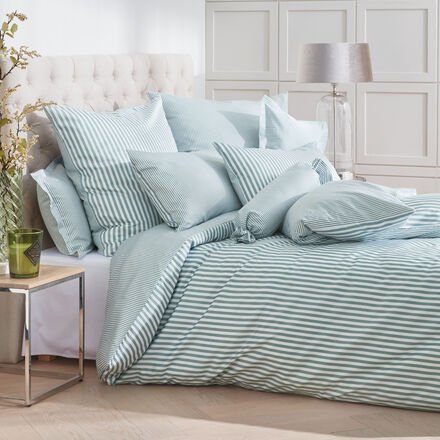 Thumbnail - Mako-Satin-Wende-Bettwäsche Streifen, Salbeigrün, 135 x 200 + 80 x 80 cm