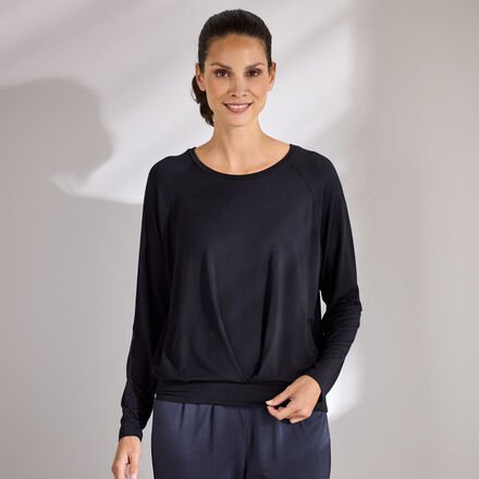 Yoga-Langarm-Shirt, Schwarz, Größe L (42/44)