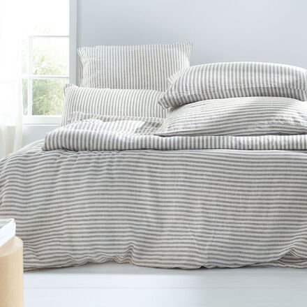 Leinen-Bettbezug gestreift, Grau, 135 x 200 cm