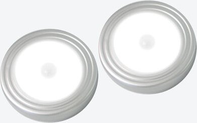 2er-Set Mini-LED-Leuchte Rund, Ø 8cm x 2 cm hoch, warmweißes Licht, Batterie nicht enthalten