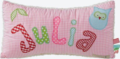 Namenskissen Eule, Farbe: rosa, mit Applikation bis 8 Buchstaben
