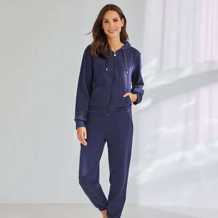 Wellness-Anzug Lochstickerei, Navy