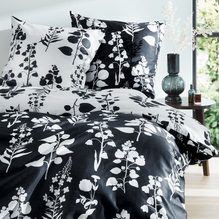 Bio-Satin Wende-Bettwäsche Silhouette Schwarz-Creme, 135 x 200 cm + 1 Kissenbezug 80 x 80, Reißverschluss, 100 % Bio-Bau...