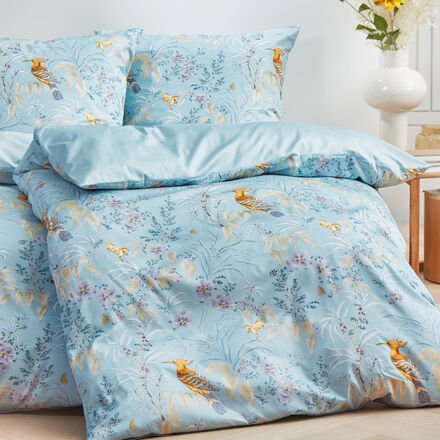 Mako-Satin-Bettwäsche Wiedehopf, Hellblau, 155 x 220 + 80 x 80 cm, 100 % Baumwolle, mit Reißverschluss, waschbar bei 60 ...