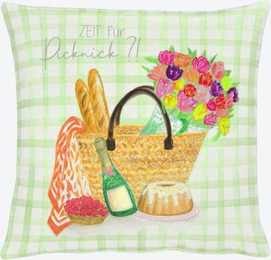 Kissenhülle mit Reißverschluss - Picknick-Motiv, sommerliche Deko, pflegeleicht - 70 % Polyester, 30 % Baumwolle - Moder...