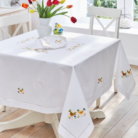 Tischdecke Bunte Hühner Stickerei, 170 x 300 cm