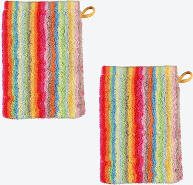 Cawö Waschhandschuh, 2er-Set - 100 % Baumwolle, bunt gestreift, 16/22 cm