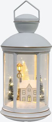 Thumbnail - Weihnachtslaterne - Deko-Laterne mit Weihnachtsszene, Kunststoff, Weiß, LED, Ø/H 18/33 cm, Batteriebetrieb