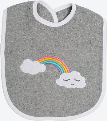 Thumbnail - Lätzchen Wolkenweich Grau, mit Druckknopf-Verschluss, 24 x 24 cm, 100 % Baumwolle, Maschinenwäsche 60 °C, trocknergeeign...