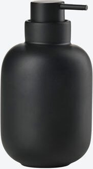 Seifenspender rund, nachfüllbar mit Pumpdosierer, Steingut, Schwarz, 300 ml, Ø 7,5/13 cm hoch