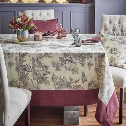 Tischdecke Toile de Jouy, 170 x 310 cm, fleckabweisend, 100% Leinen