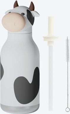 Trinkflasche Kinder 460 ml - Kuh-Design, vakuumisoliert, auslaufsicherer Deckel, mit Strohhalm, Edelstahl/Silikon, BPA-f...