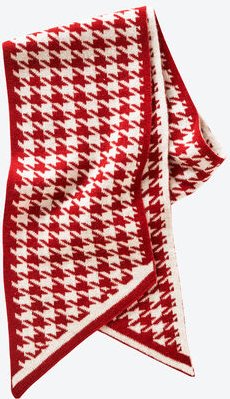 Kaschmir-Schal Hahnentrittmuster Rot/Natur - 100 % Kaschmir, ca. B/L 25/150 cm, nur chemische Reinigung