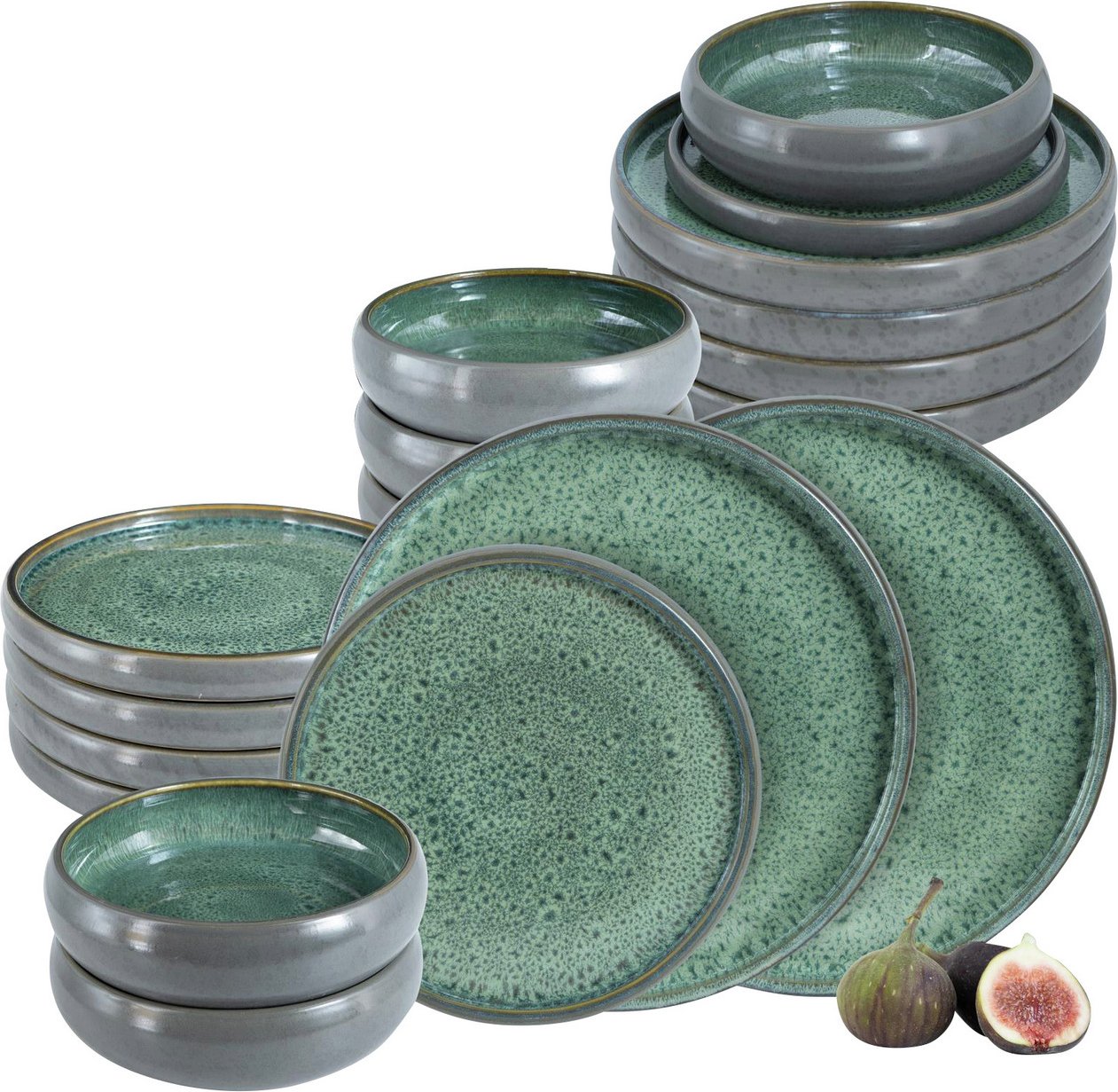 Moritz & Tafelservice grün 18-ltg. Reaktiv, Steinzeug