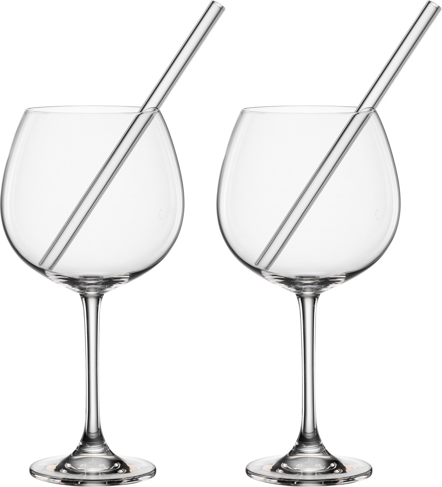 Novel Gin Gläser 2er-Set mit Trinkhalm, Kristallglas