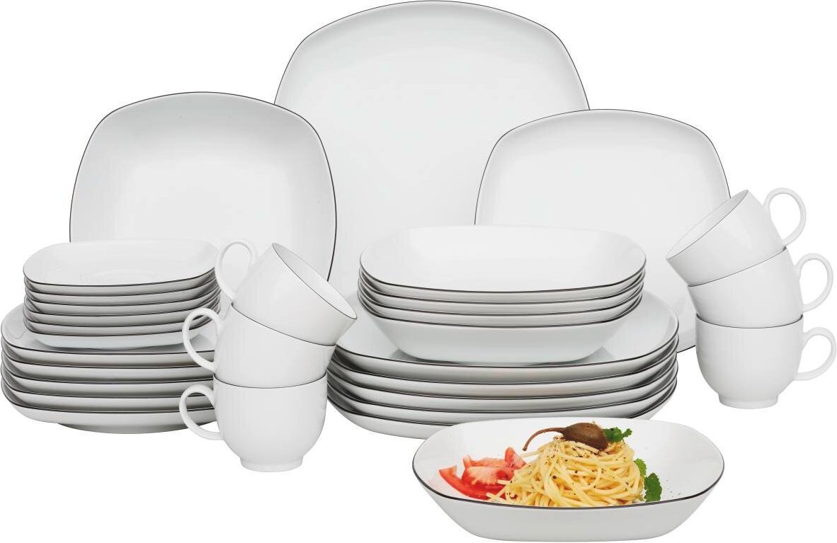 Seltmann Weiden Kombiservice Lido Black Line 30-tlg. eckig, Porzellan