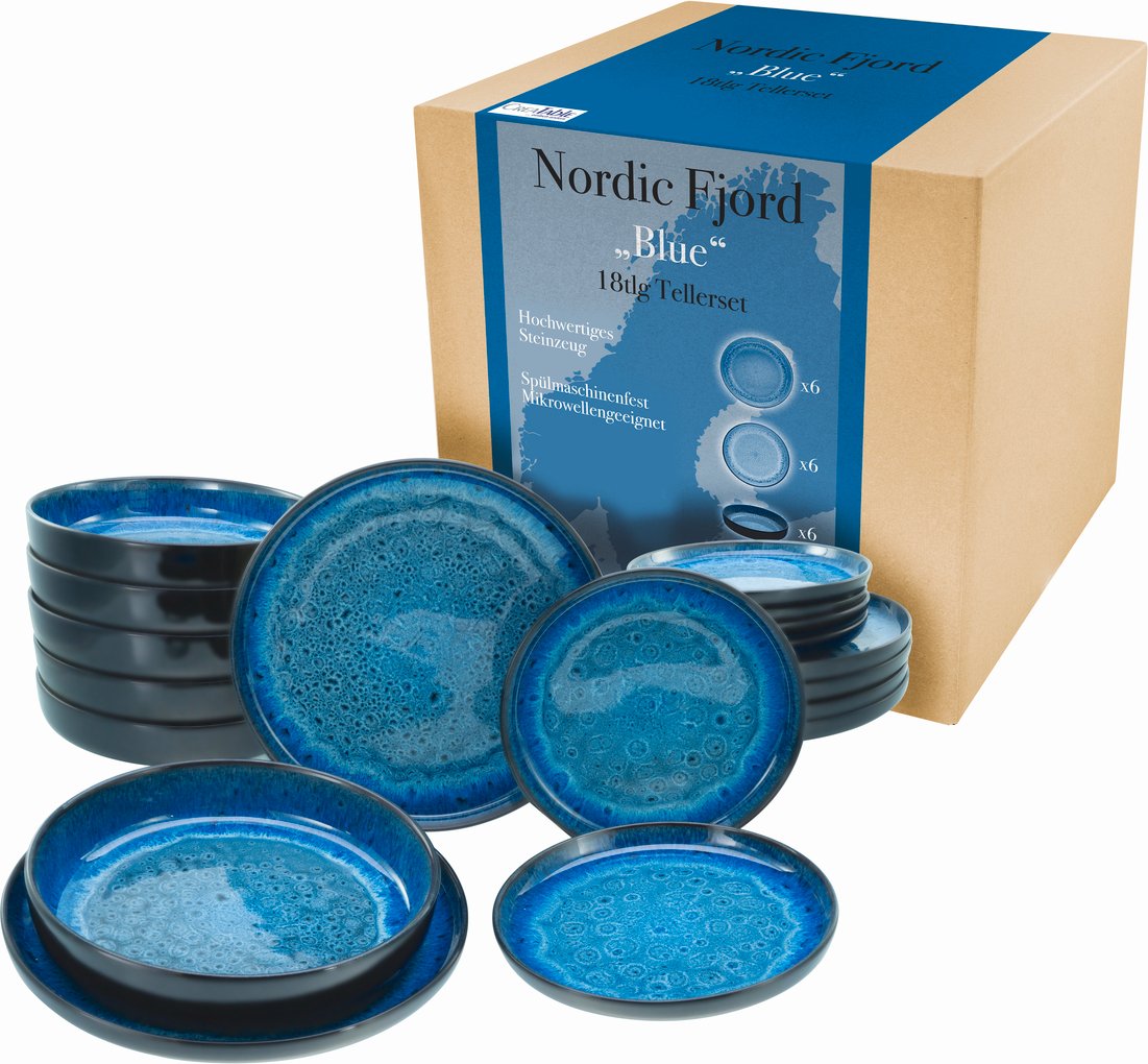 Creatable Tellerset 18-tlg. Blue NORDIC FJORD, Steinzeug