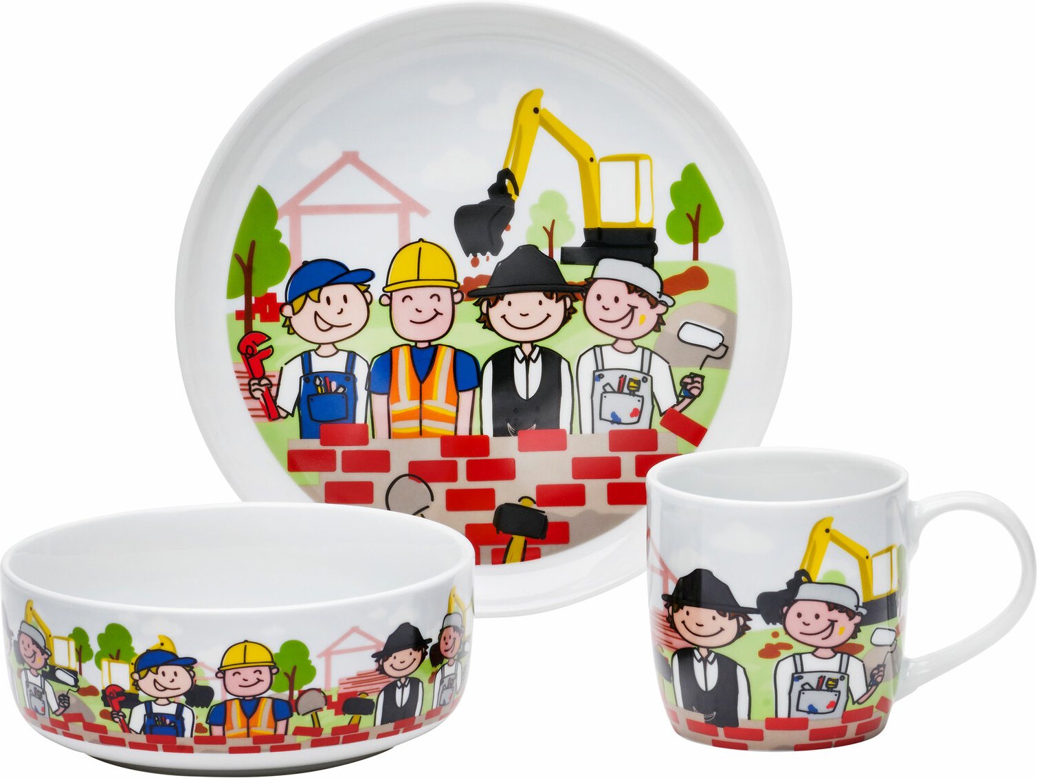 Van Well Kinder-Set Baustelle 3-tlg., Porzellan