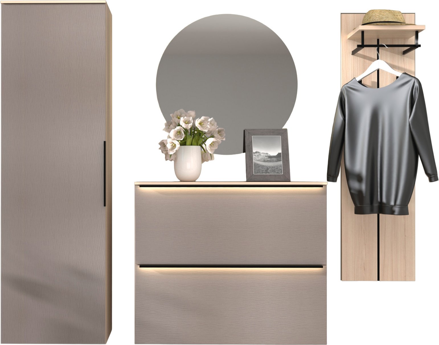 Voleo Garderoben-Kombination 4-tlg. STARLIGHT, Holznachbildung