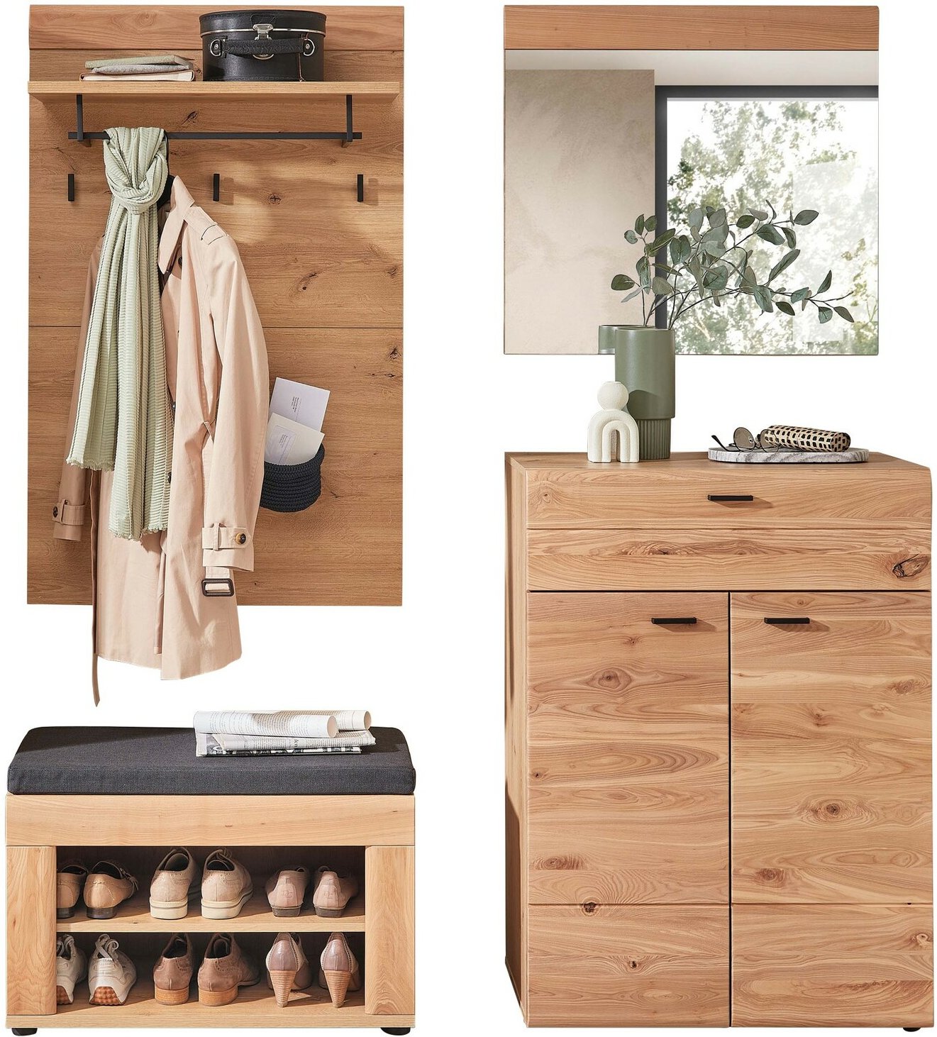 Linea Natura Garderobenkombination-Set MALAGA, Massivholz