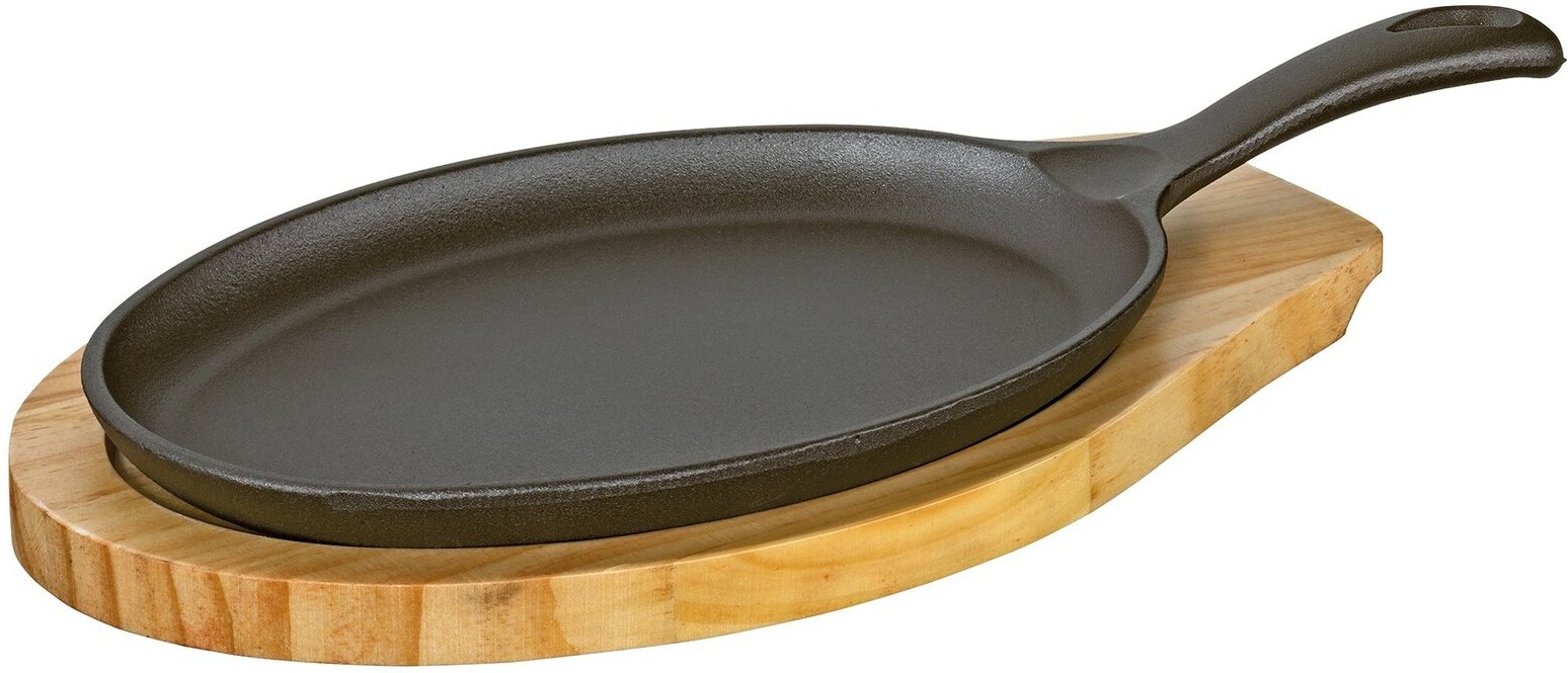 KÜCHENPROFI BBQ Servierpfanne m. Holzbrett, Gusseisen