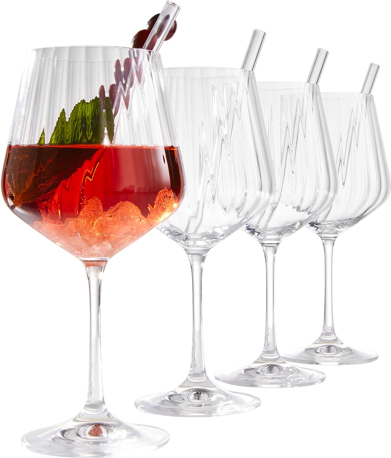 Nachtmann 4er-Set Gin Tonic-Gläser + Glas-Trinkhalme TASTES GOOD, Glas