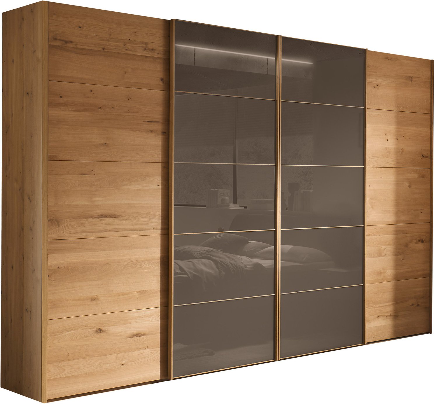 Thumbnail - Linea Natura Schwebetürenschrank 4-türig CARDIFF, Teilmassiv