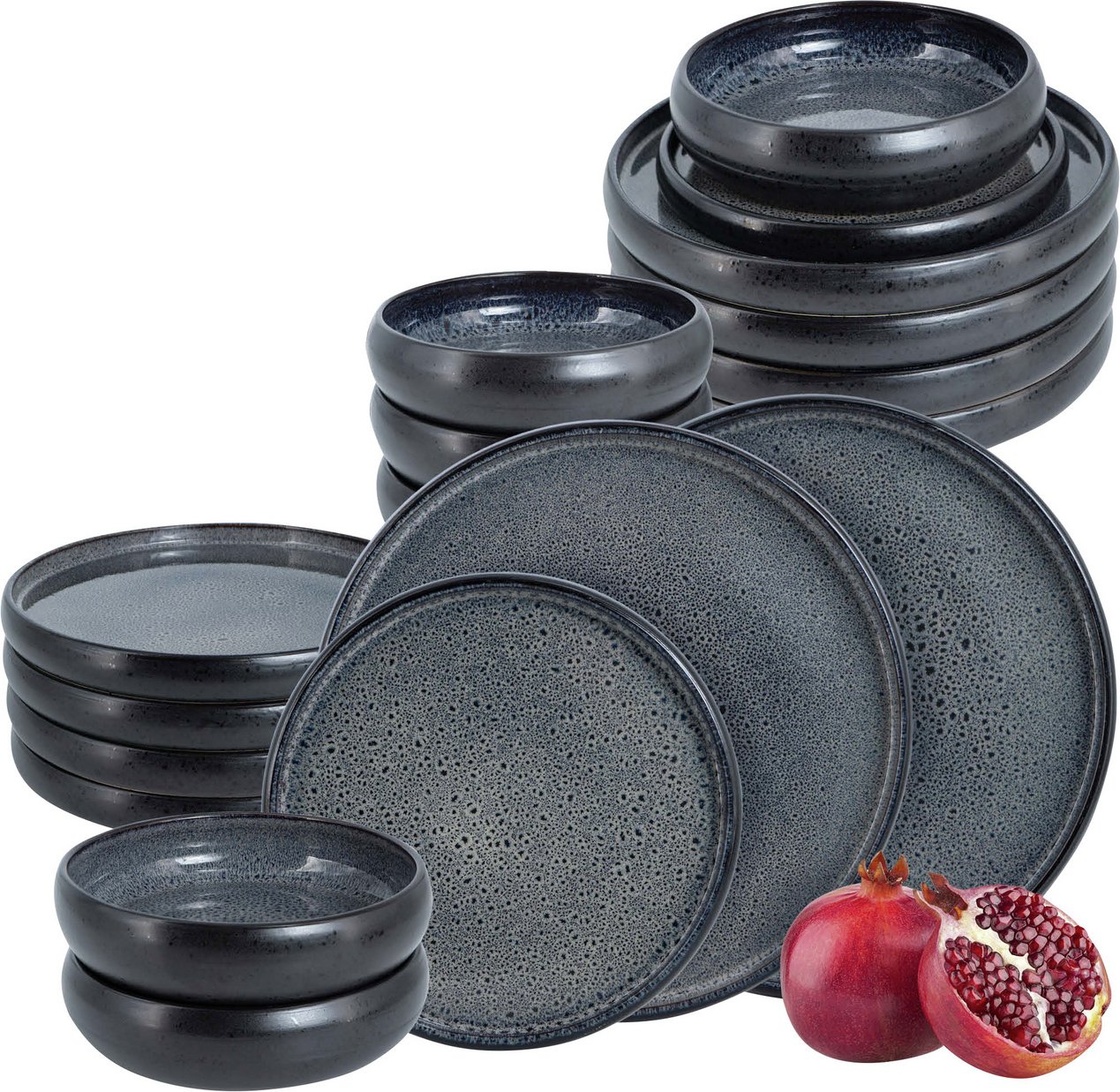 Moritz & Tafelservice Grau 18-tlg. Reaktiv, Steinzeug